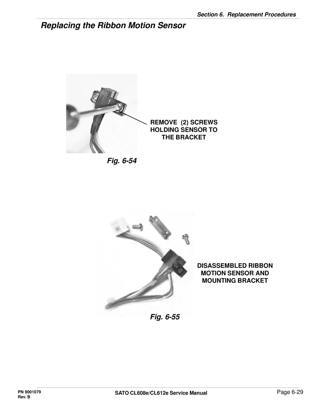 SATO CL608e/CL612e manual Replacing the Ribbon Motion Sensor 