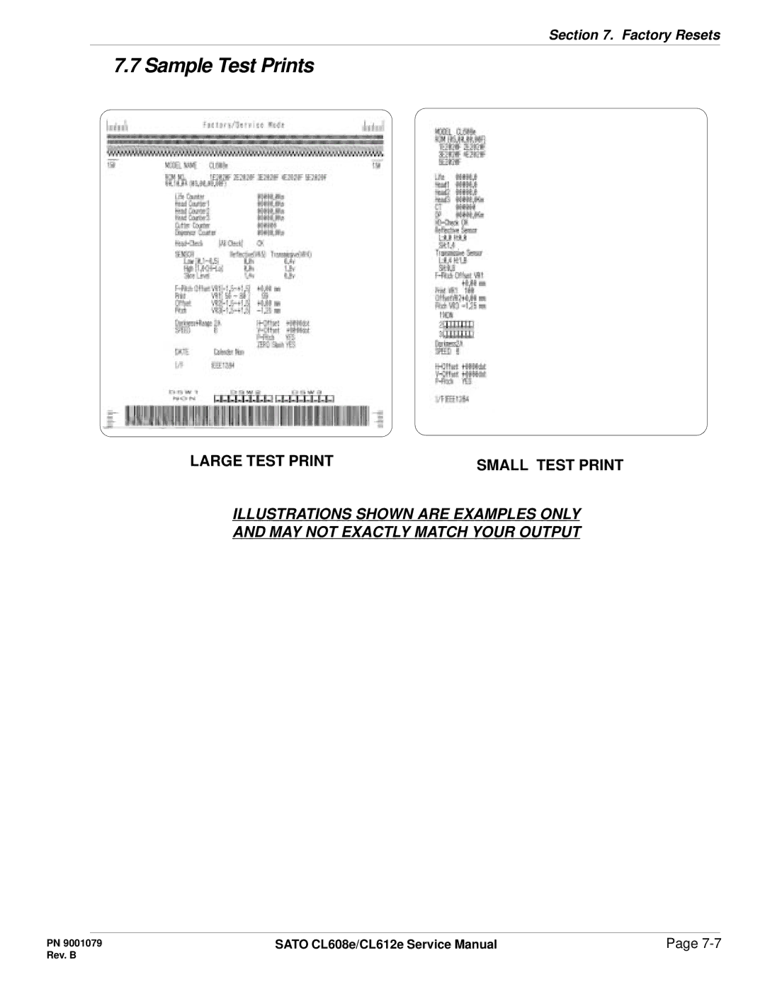 SATO CL608e/CL612e manual Sample Test Prints, Large Test Print Small Test Print 