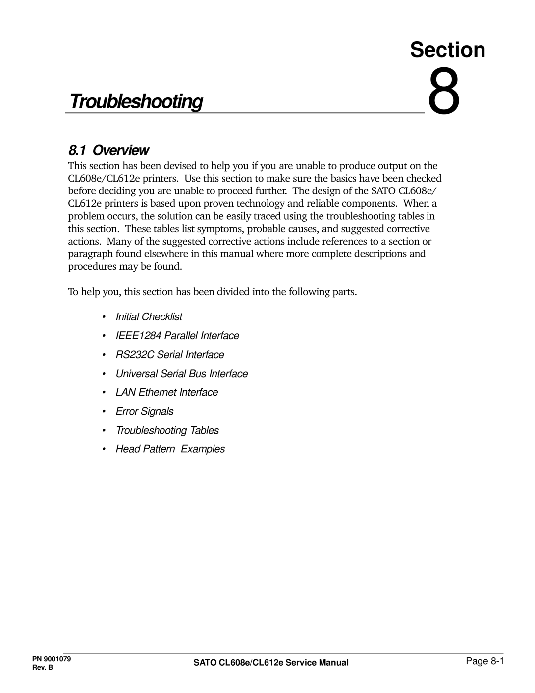 SATO CL608e/CL612e manual Troubleshooting 