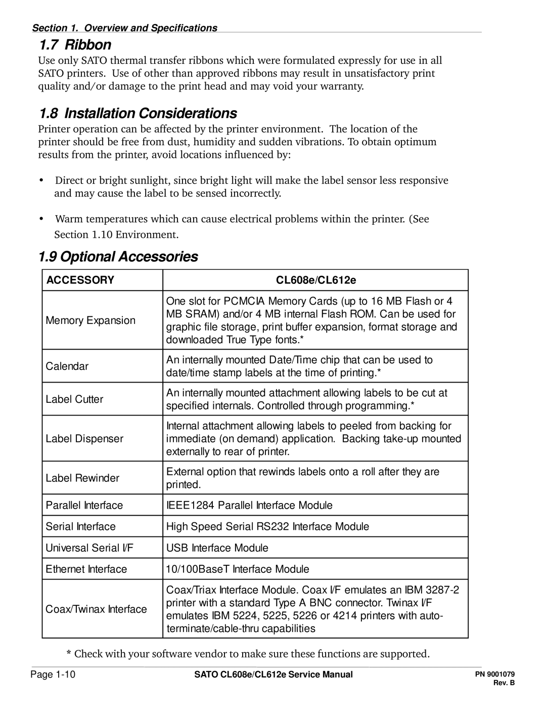 SATO CL608e/CL612e manual Ribbon, Installation Considerations, Optional Accessories 