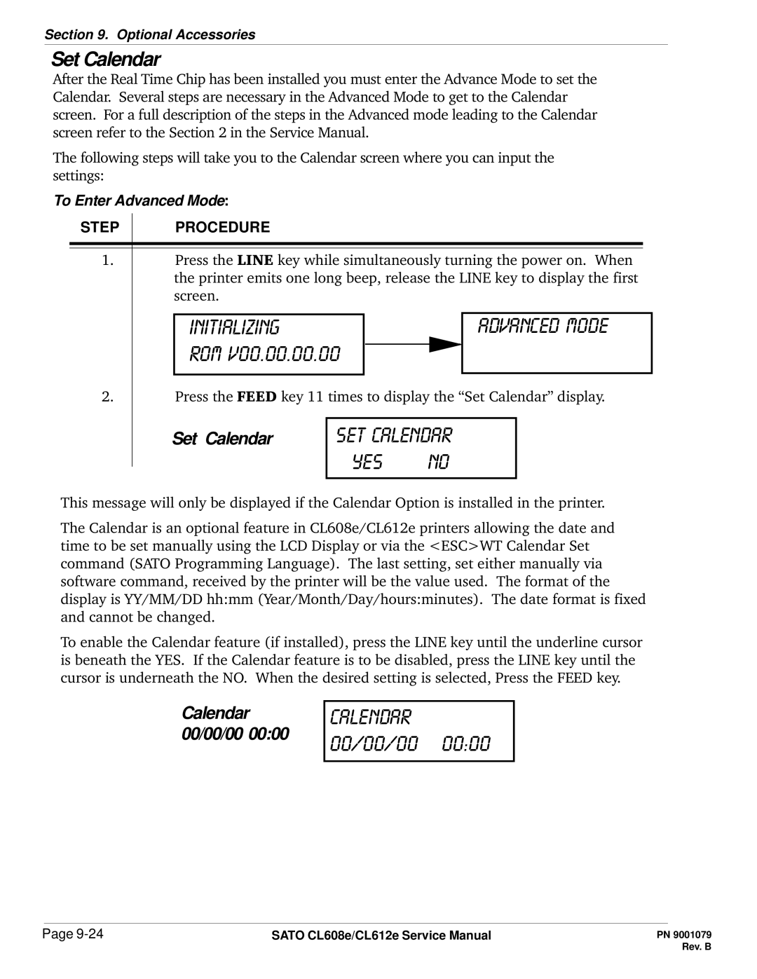 SATO CL608e/CL612e manual Yes, Set Calendar 