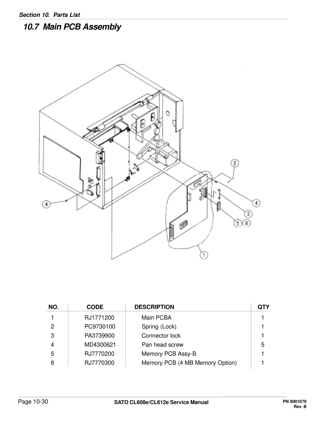 SATO CL608e/CL612e manual Main PCB Assembly 