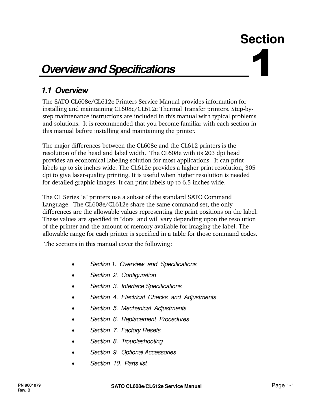 SATO CL608e/CL612e manual Section, Overview 