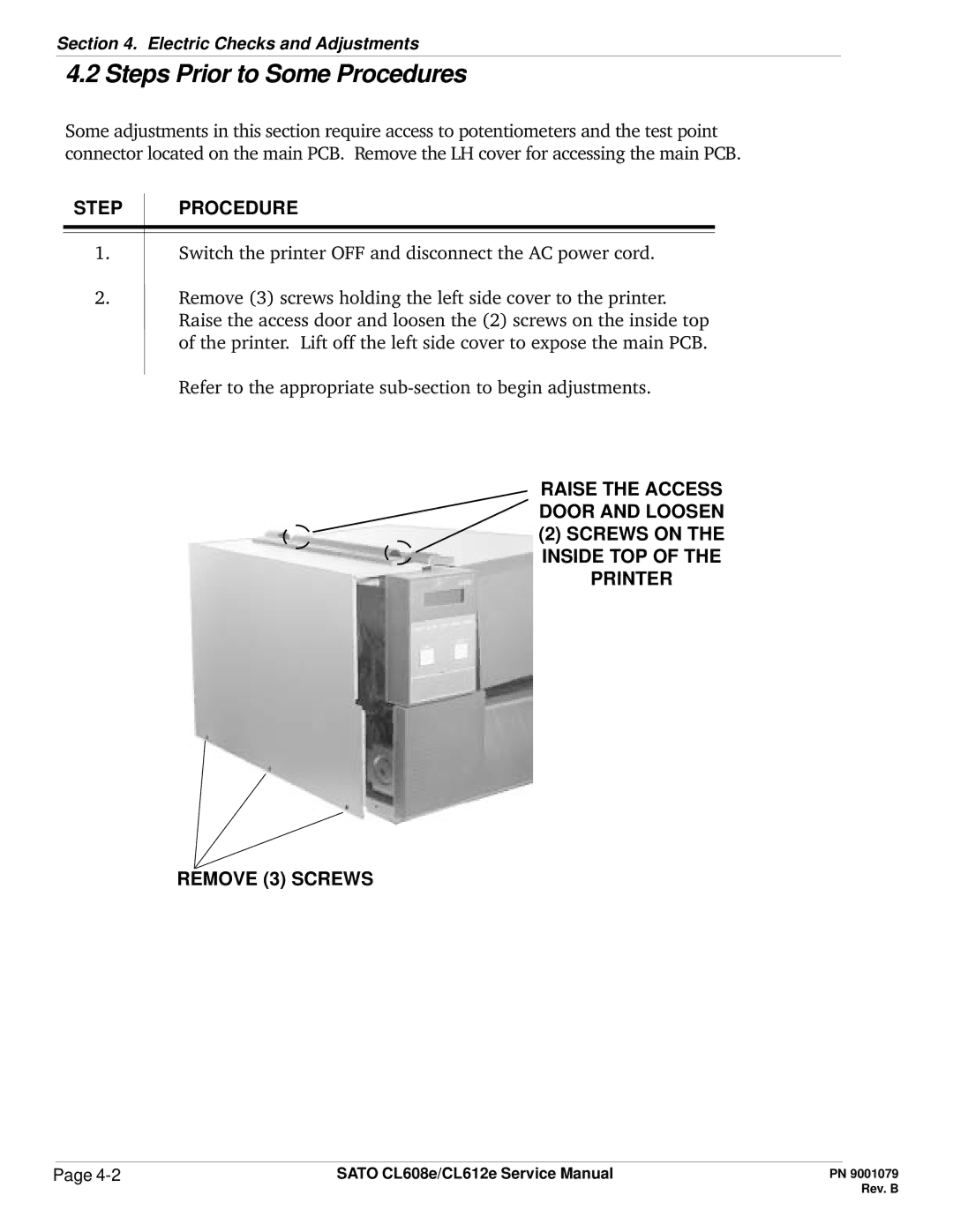 SATO CL608e/CL612e manual Steps Prior to Some Procedures, Step Procedure 