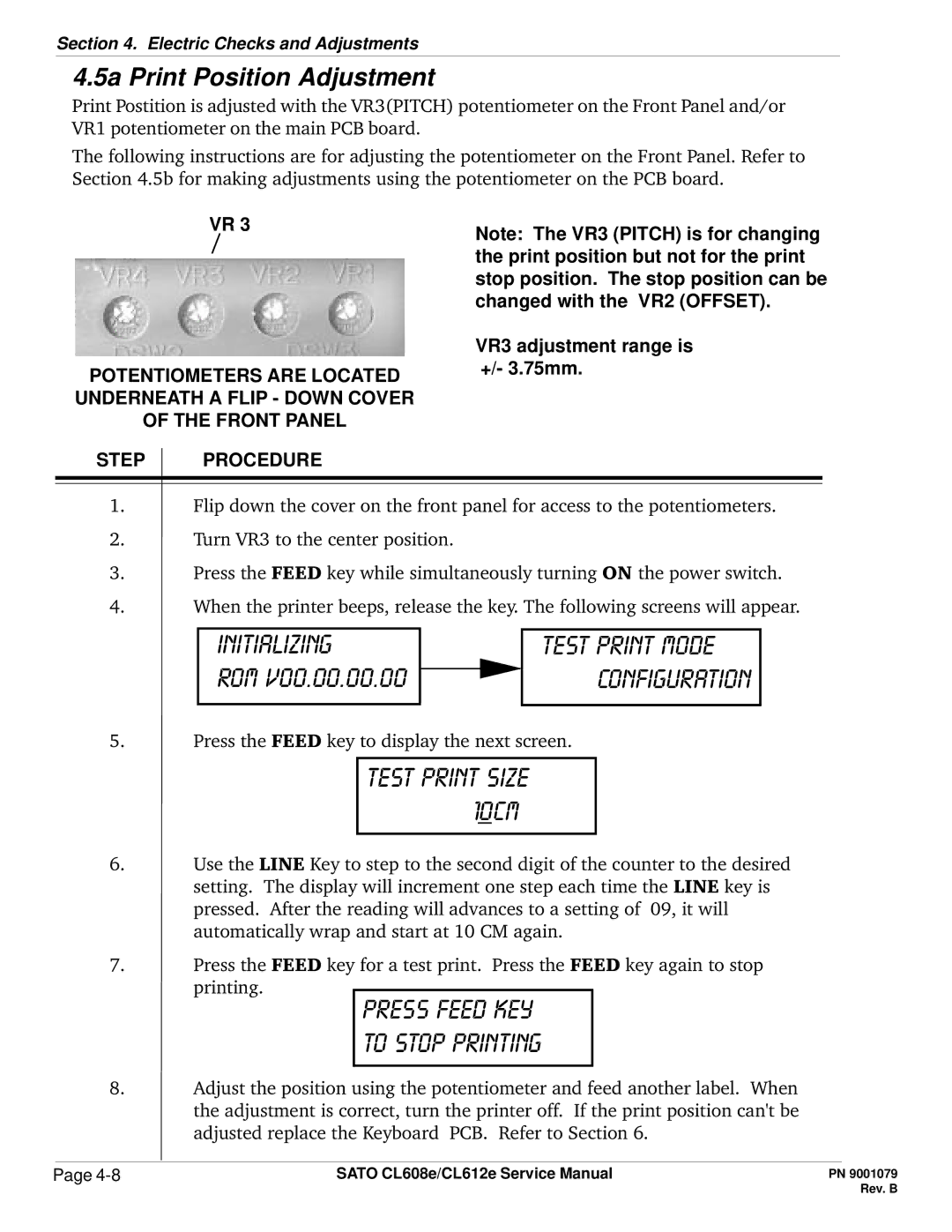 SATO CL608e/CL612e manual Test print size 10cm, 5a Print Position Adjustment 