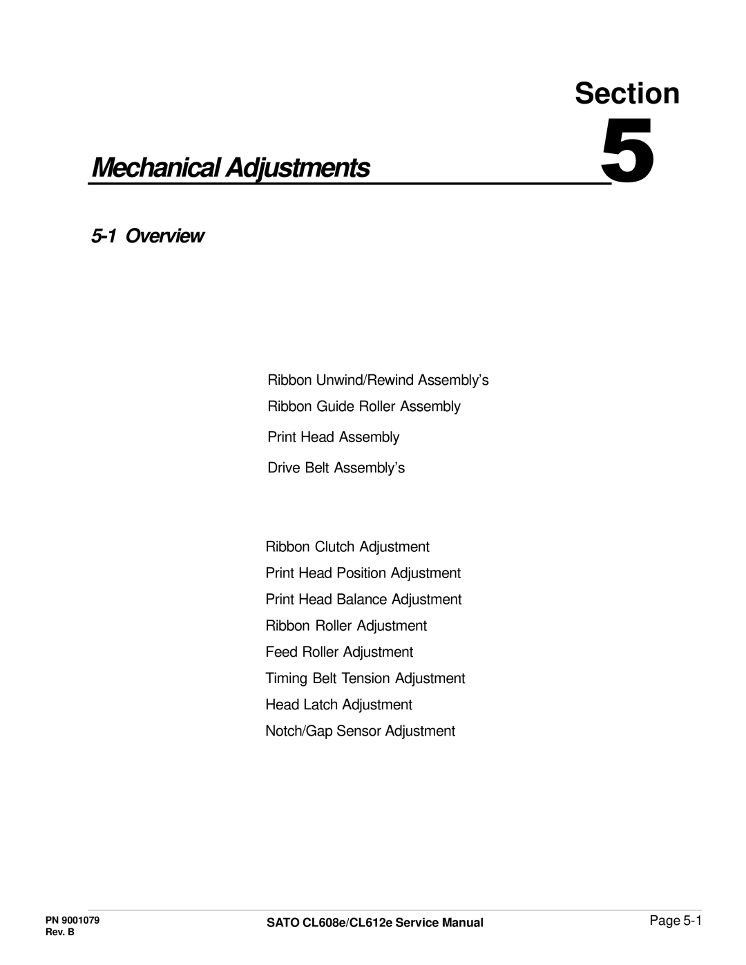 SATO CL608e/CL612e manual Mechanical Adjustments 