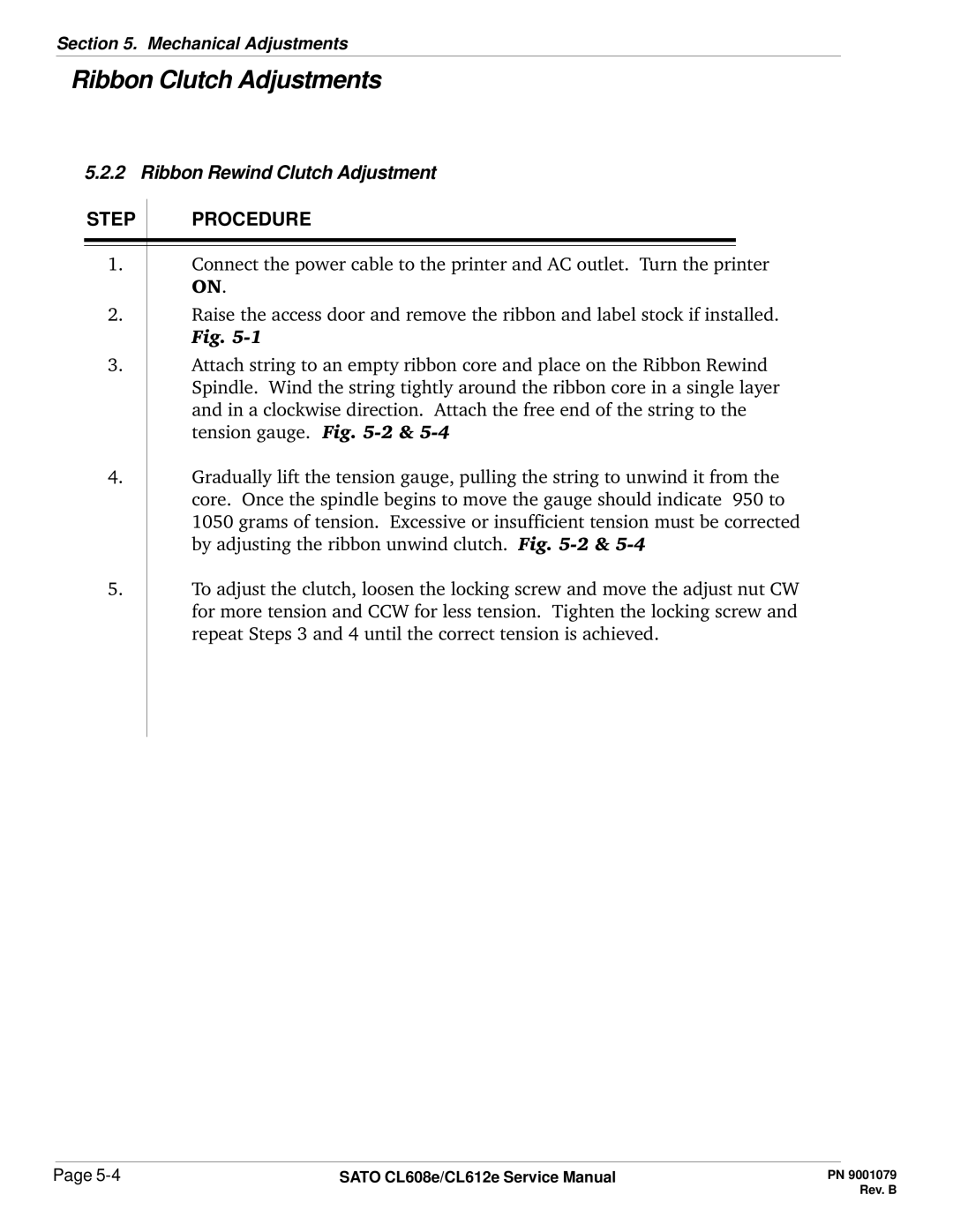 SATO CL608e/CL612e manual Ribbon Rewind Clutch Adjustment 