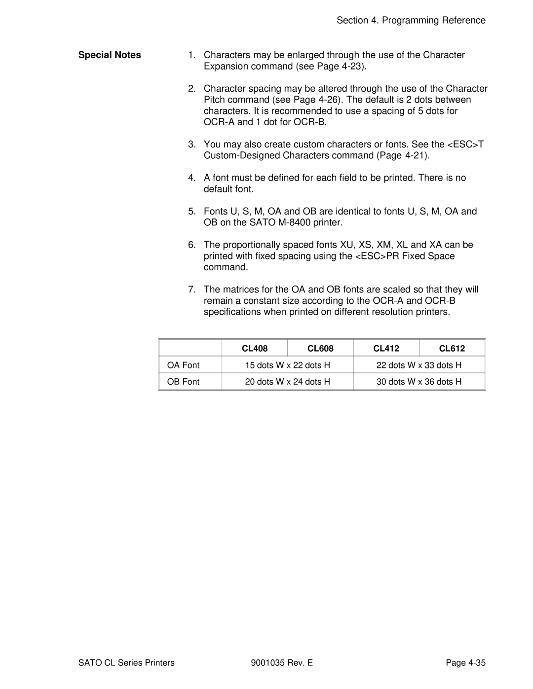 SATO CL608VA, CL612VA manual Characters may be enlarged through the use of the Character, CL408 CL608 CL412 CL612 