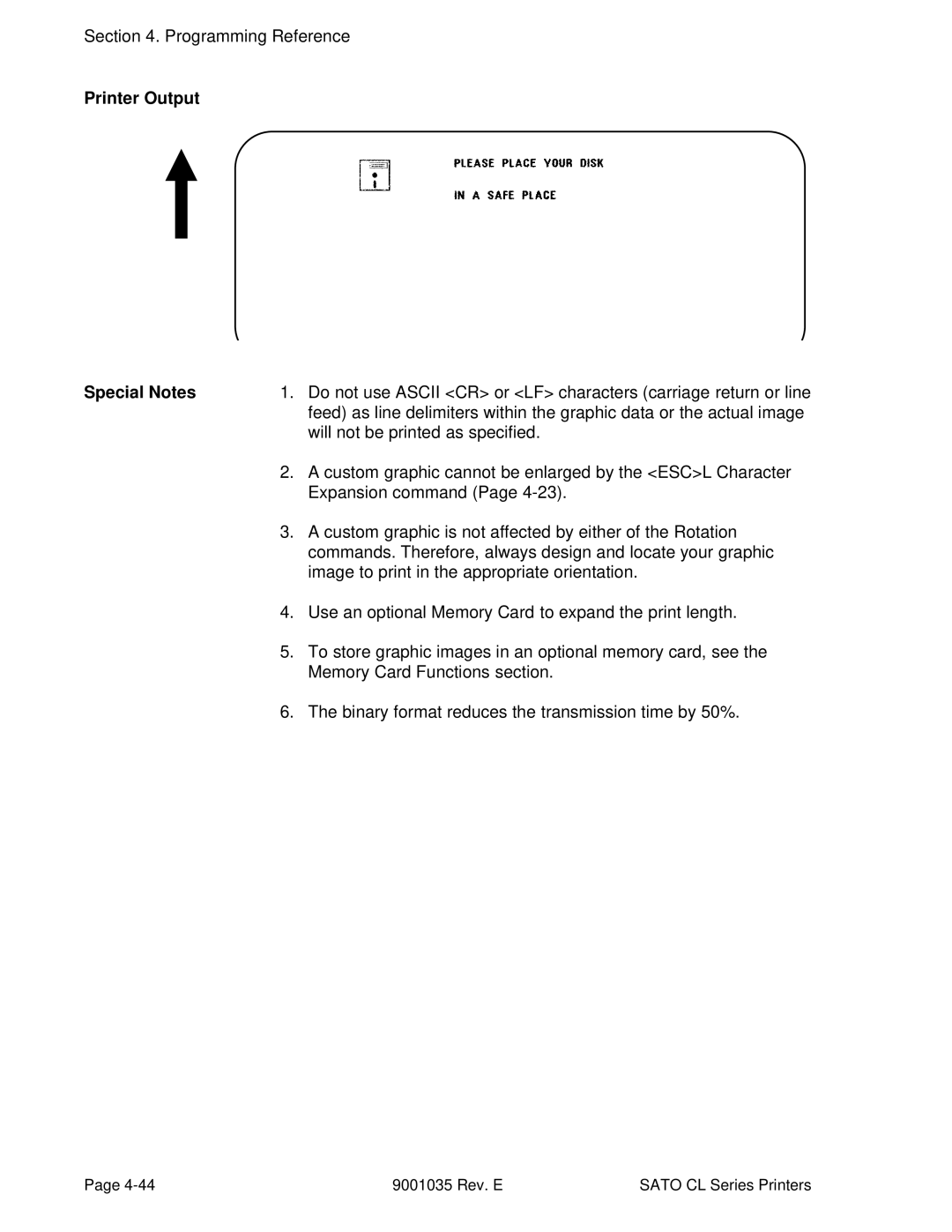 SATO CL612VA Custom graphic cannot be enlarged by the Escl Character, Expansion command, Memory Card Functions section 