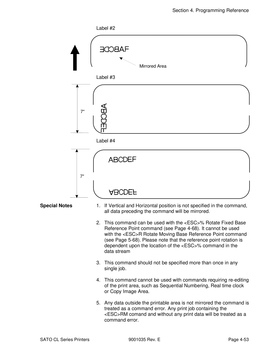 SATO CL608VA, CL612VA Programming Reference Label #2, Label #3 Label #4, All data preceding the command will be mirrored 