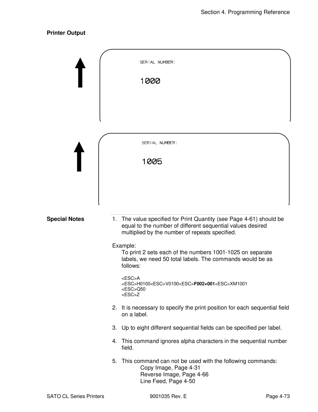 SATO CL608VA Value specified for Print Quantity see Page 4-61 should be, Multiplied by the number of repeats specified 