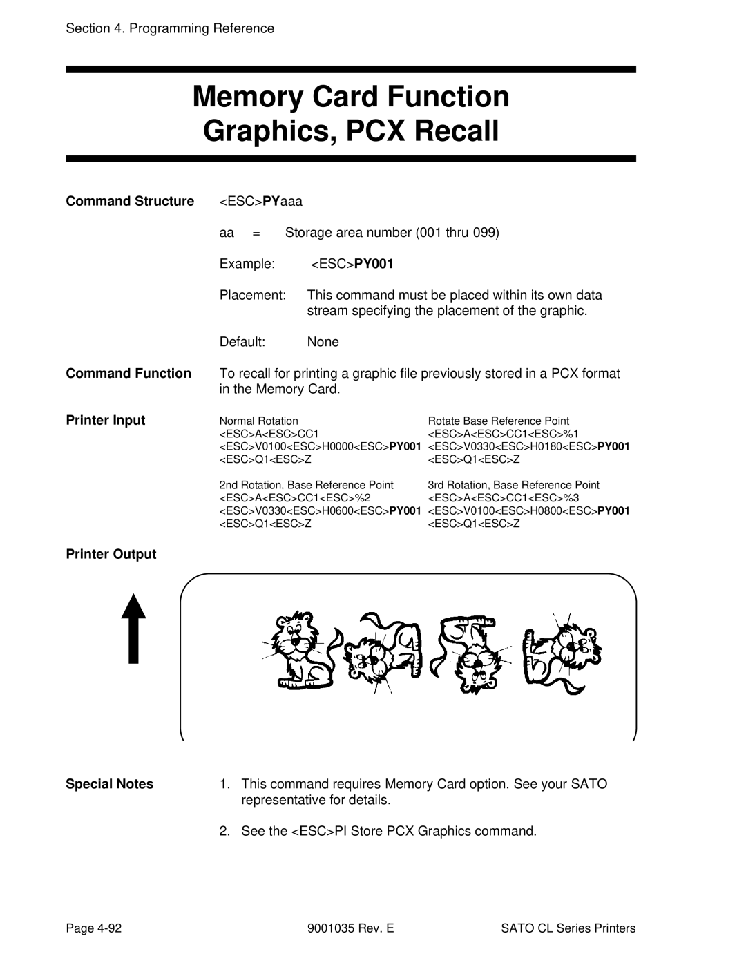 SATO CL612VA, CL608VA manual Memory Card Function Graphics, PCX Recall, Command Structure ESCPYaaa 