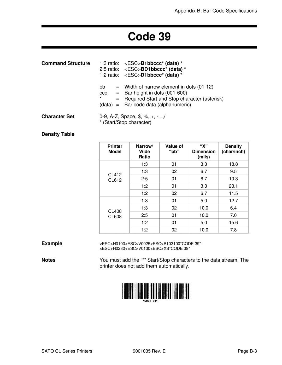 SATO CL608VA, CL612VA manual Code, Command Structure Ratio ESCB1bbccc* data, ESCBD1bbccc* data, ESCD1bbccc* data 