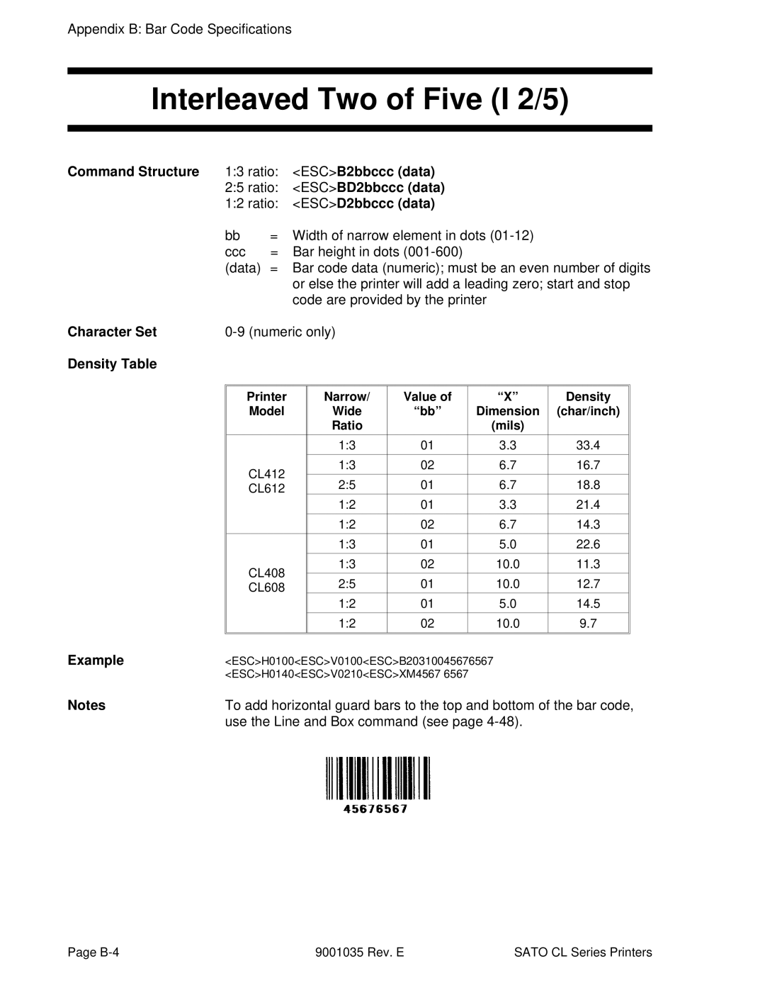 SATO CL612VA, CL608VA manual Interleaved Two of Five I 2/5, ESCBD2bbccc data, ESCD2bbccc data 