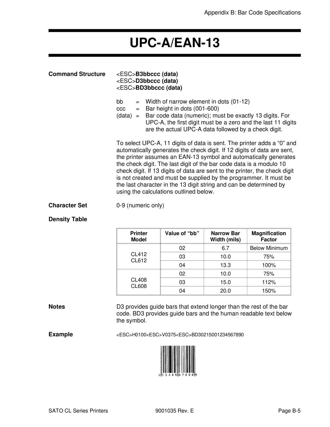 SATO CL608VA, CL612VA manual = Width of narrow element in dots, Narrow Bar, Width mils Factor 