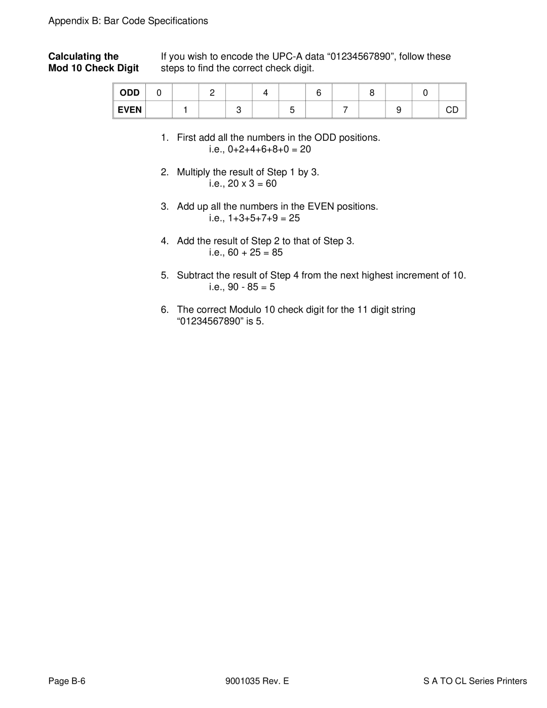 SATO CL612VA, CL608VA manual Calculating, Mod 10 Check Digit, Steps to find the correct check digit 