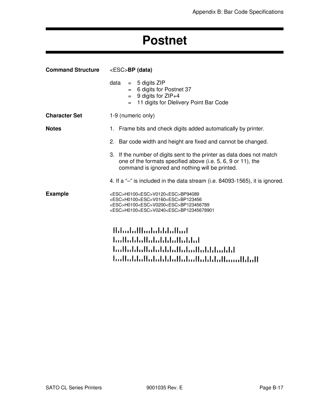 SATO CL608VA, CL612VA manual Command Structure Escbp data 