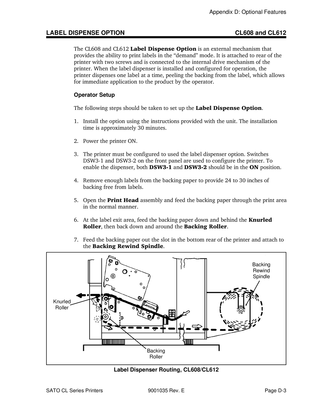 SATO CL608VA, CL612VA manual Label Dispense Option, Label Dispenser Routing, CL608/CL612 