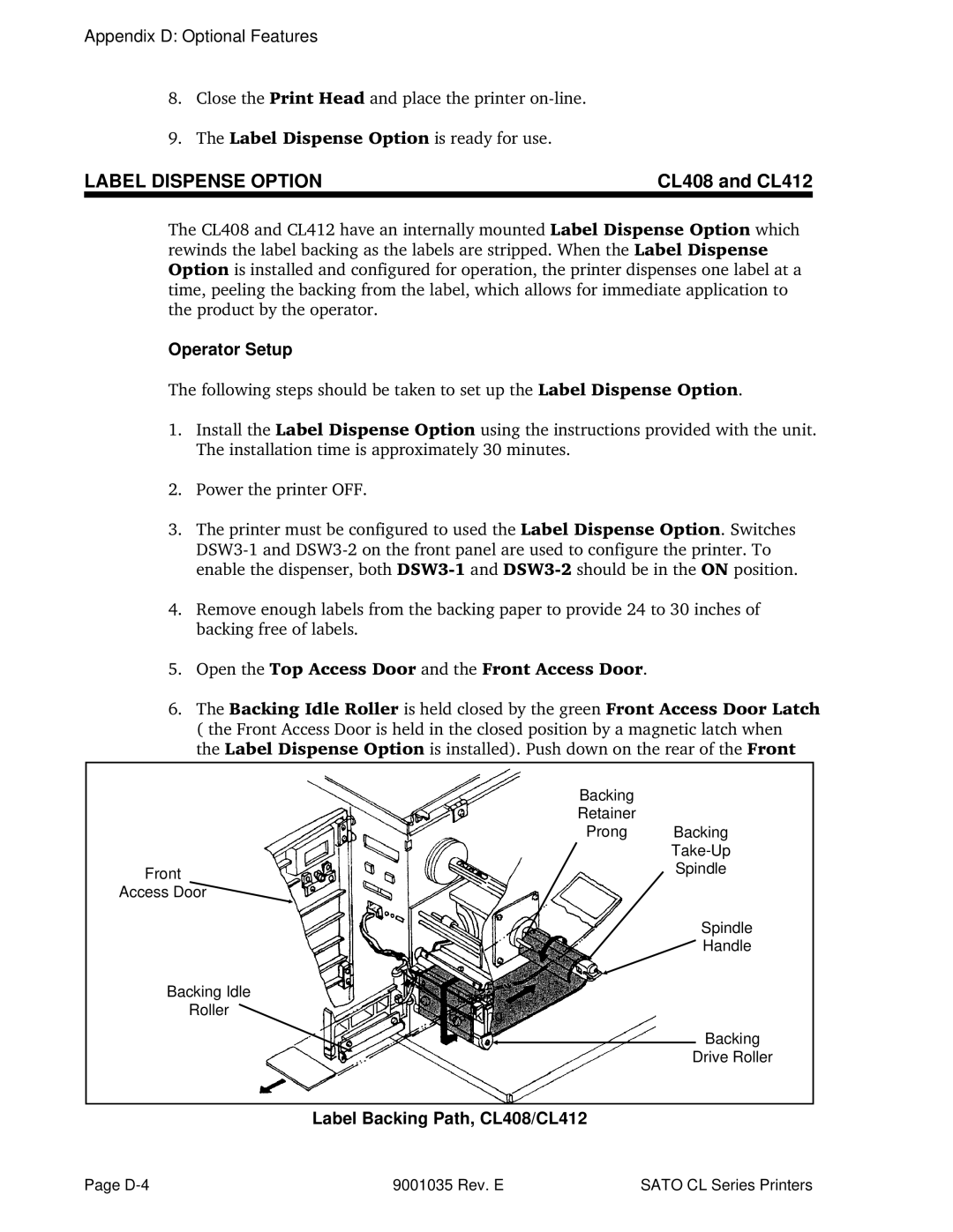 SATO CL612VA, CL608VA manual CL408 and CL412, Label Backing Path, CL408/CL412 