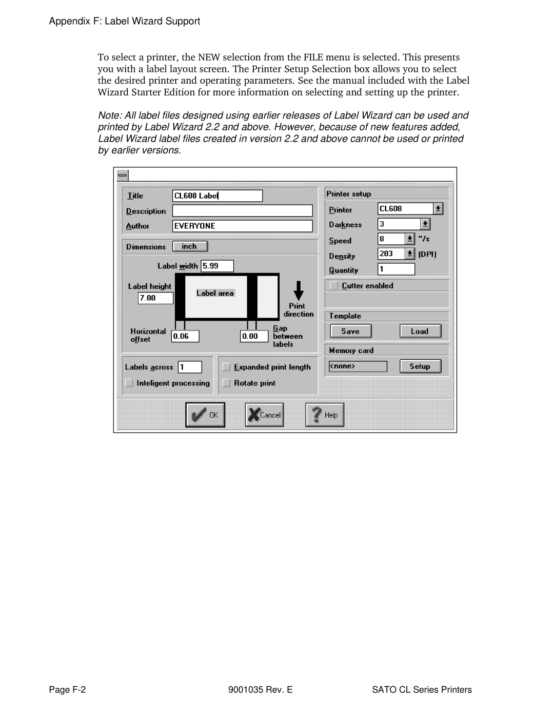 SATO CL612VA, CL608VA manual Appendix F Label Wizard Support 