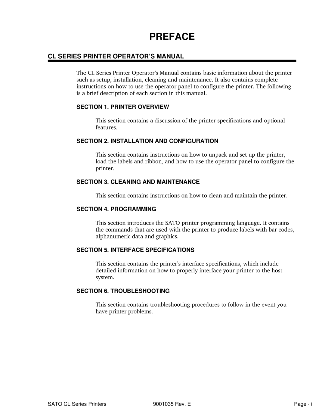 SATO CL608VA, CL612VA manual CL Series Printer OPERATOR’S Manual 