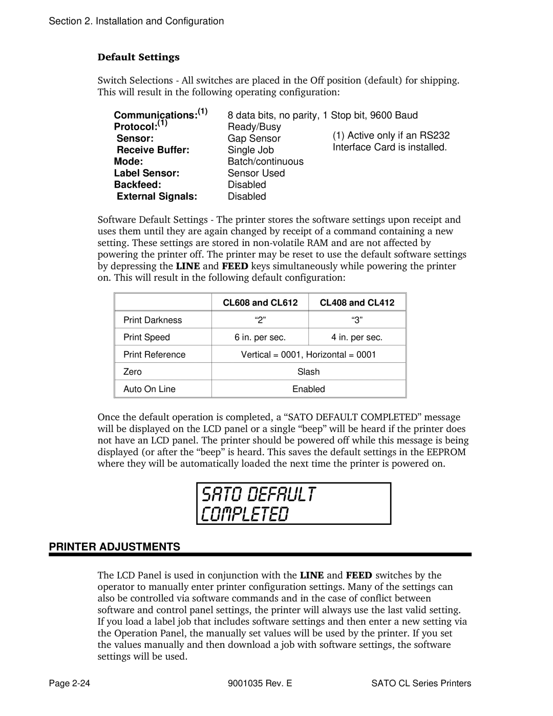 SATO CL612VA, CL608VA manual Printer Adjustments 