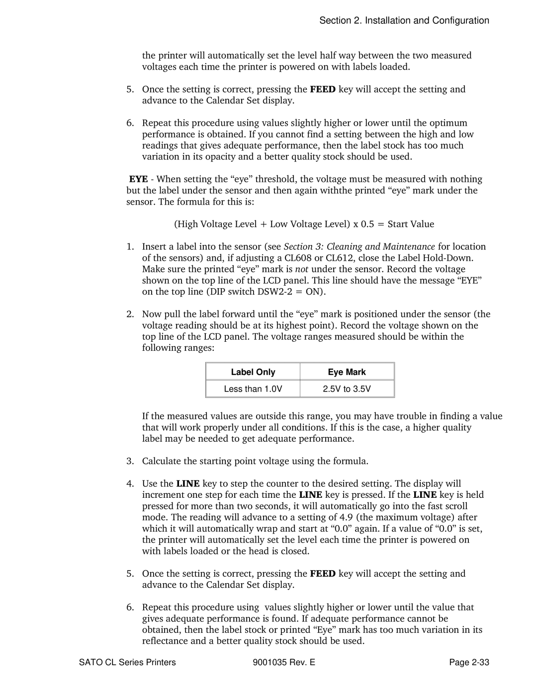 SATO CL608VA, CL612VA manual Label Only Eye Mark Less than 5V to 