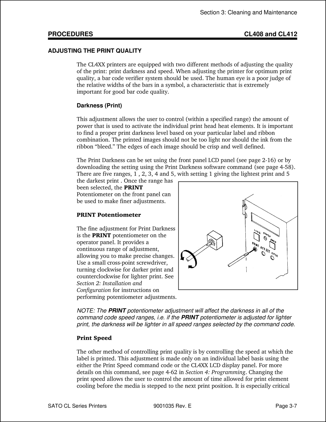 SATO CL608VA, CL612VA manual Print Potentiometer 