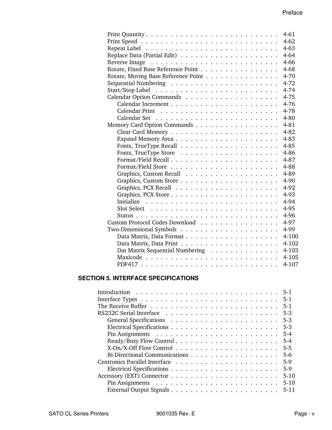 SATO CL608VA, CL612VA manual Interface Specifications 