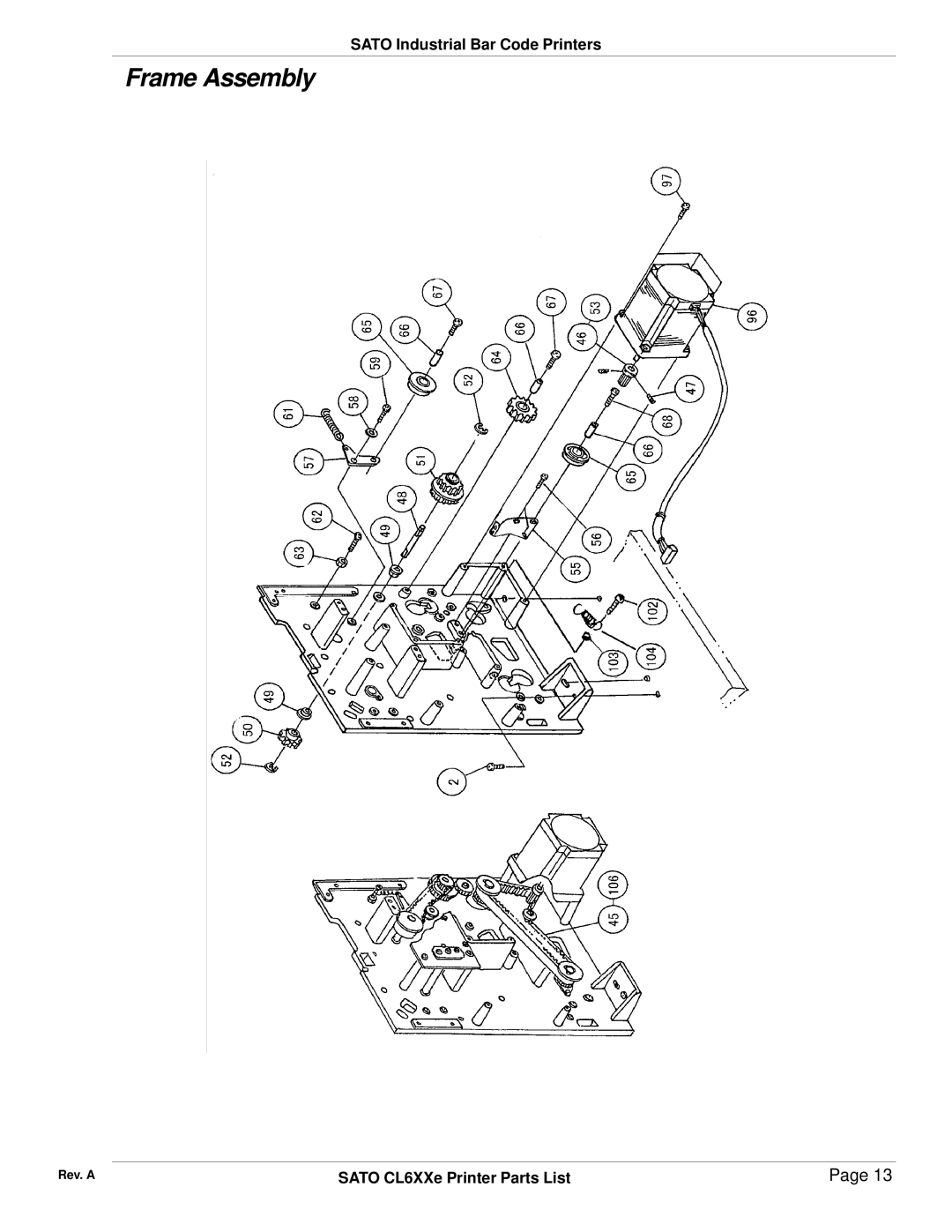 SATO CL6XXe manual Frame Assembly 