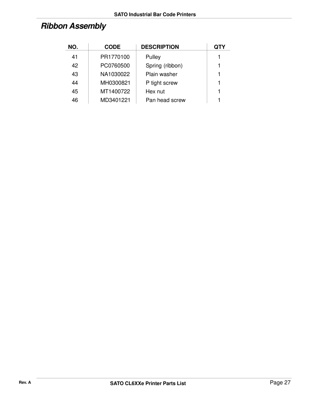 SATO CL6XXe manual Code Description 