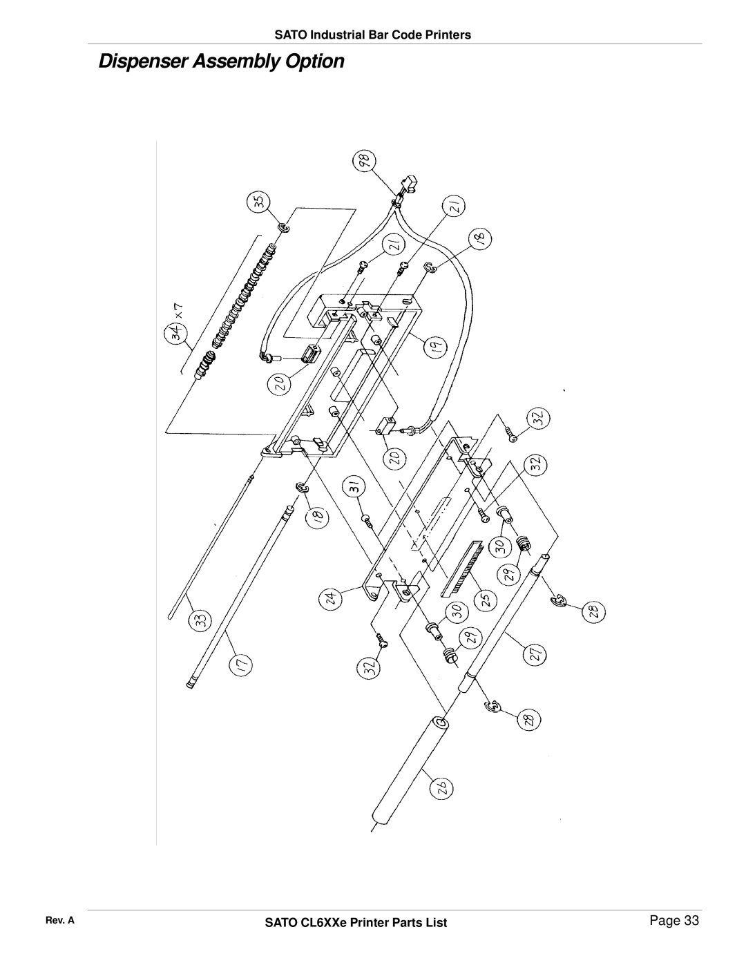 SATO CL6XXe manual Dispenser Assembly Option 