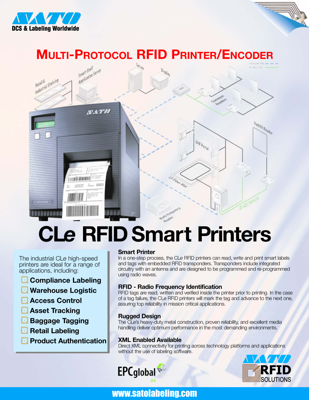SATO CLe RFID Smart manual Smart Printer, RFID - Radio Frequency Identification, Rugged Design, XML Enabled Available 