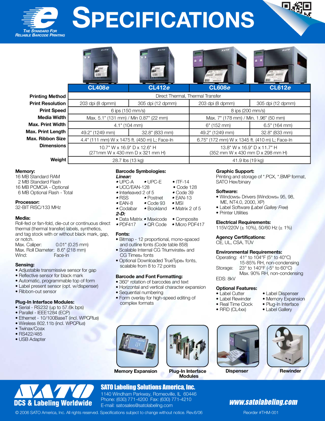 SATO CLe Series Printing Method, Print Resolution, Print Speed, Media Width, Max. Print Width, Max. Print Length, Weight 