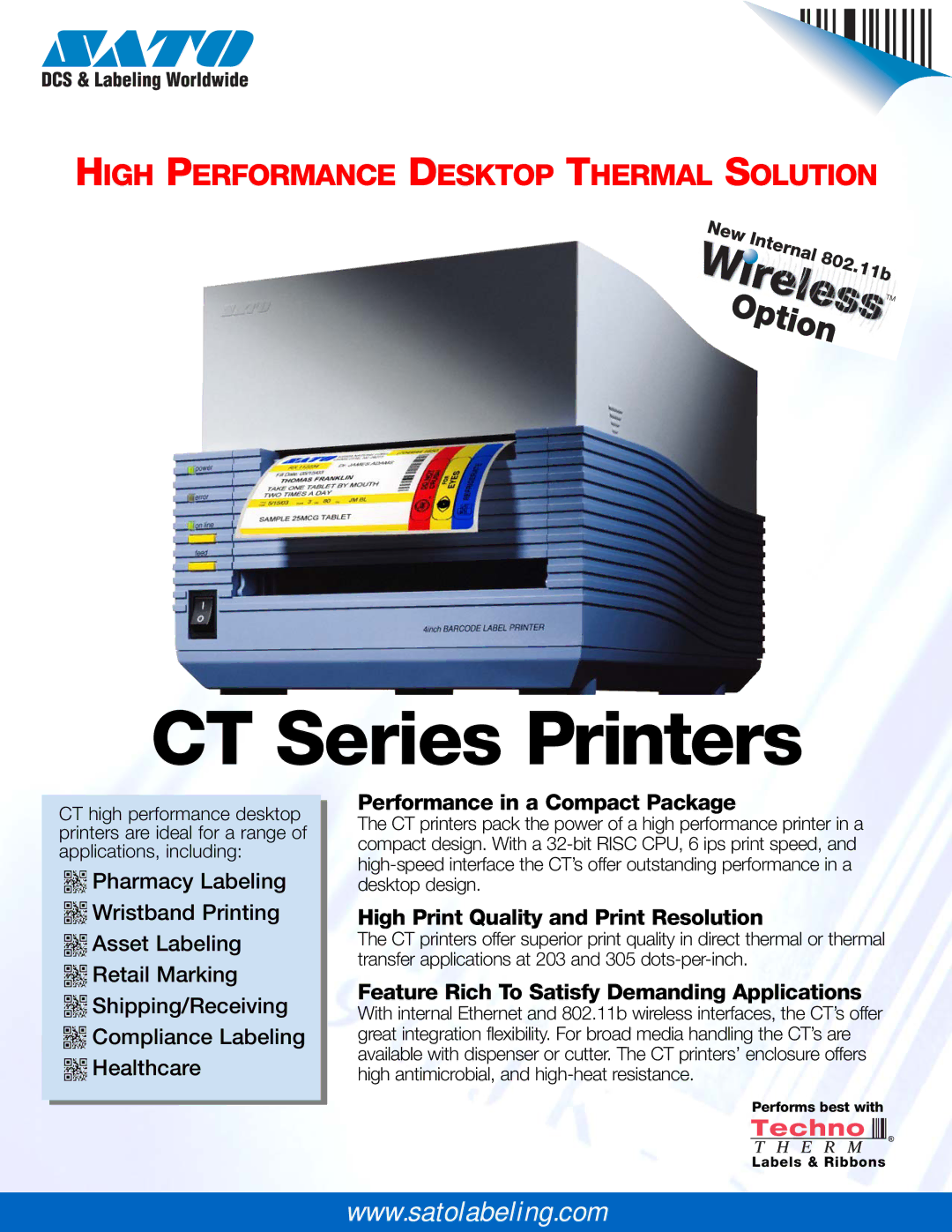 SATO CT Series manual Performance in a Compact Package, High Print Quality and Print Resolution 