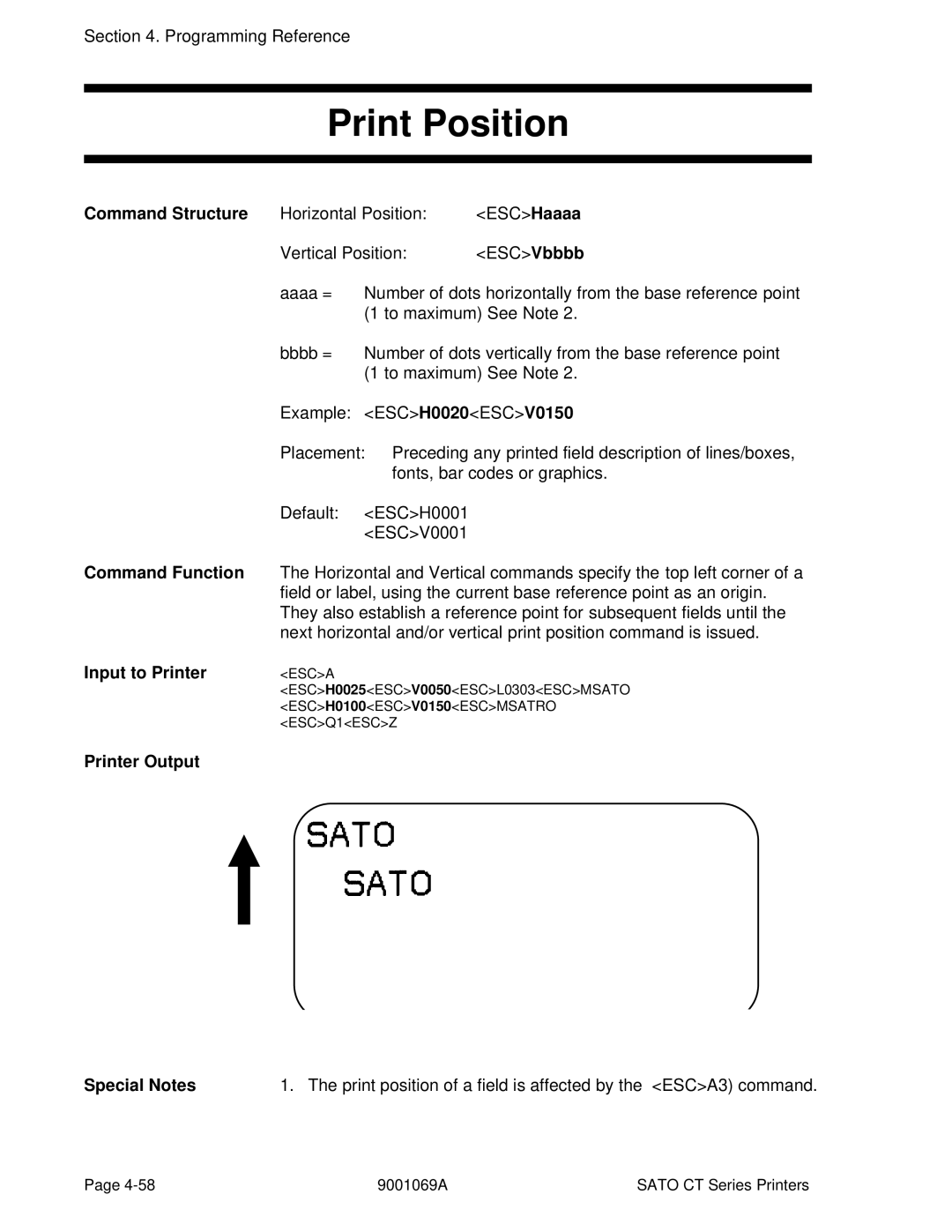 SATO CT410, CT400 manual Print Position, Command Structure 