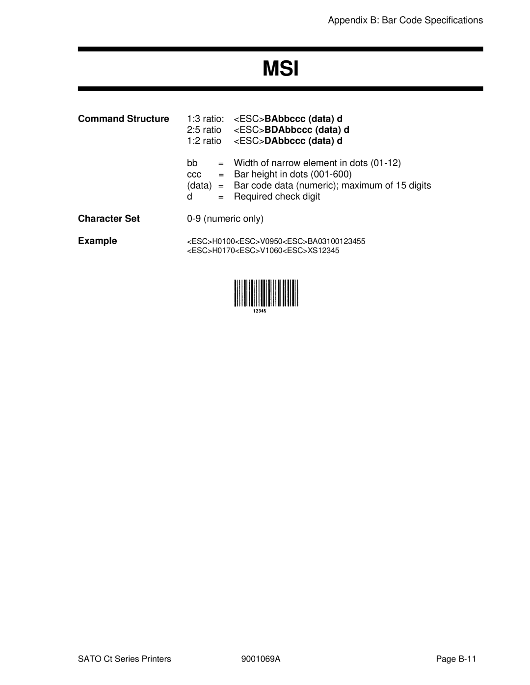 SATO CT410, CT400 manual ESCBAbbccc data d, ESCBDAbbccc data d, ESCDAbbccc data d 