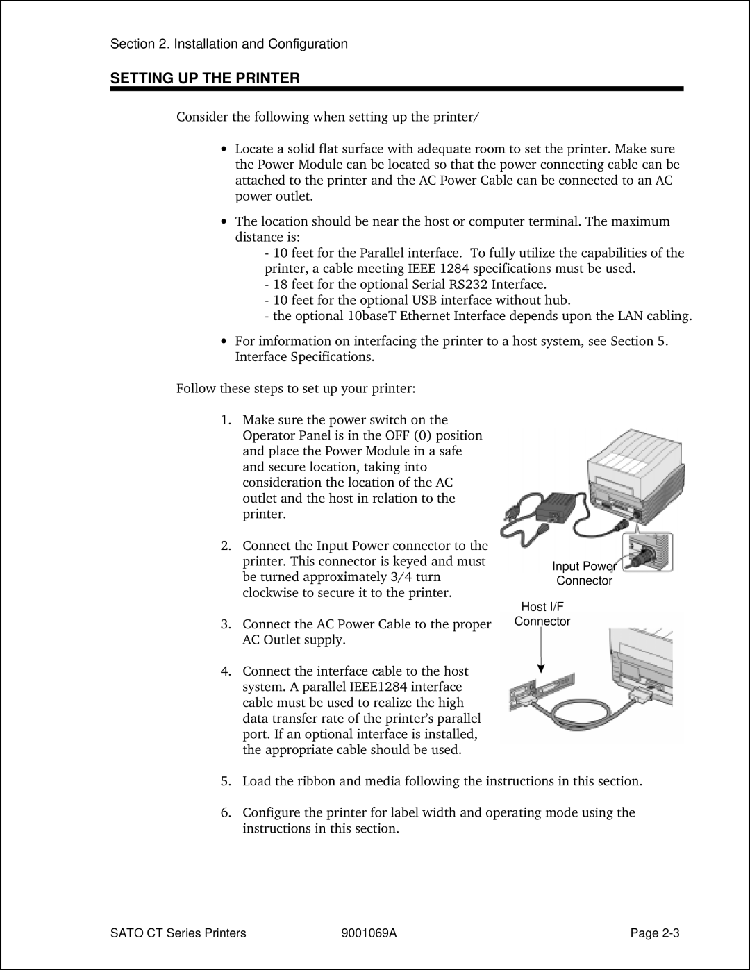 SATO CT400, CT410 manual Setting UP the Printer 