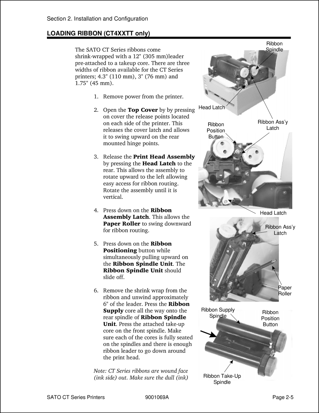 SATO CT400, CT410 manual Loading Ribbon CT4XXTT only 