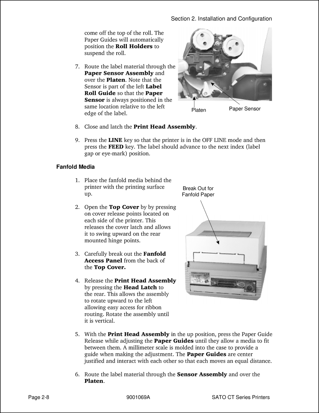 SATO CT410, CT400 manual Roll Guide so that the Paper, Fanfold Media 