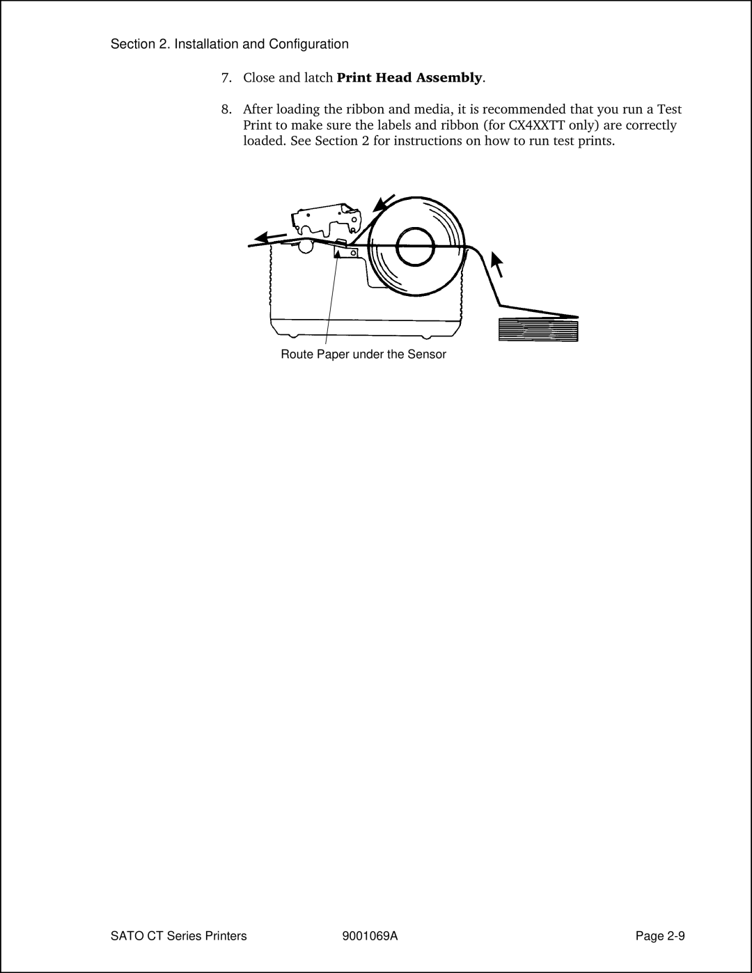 SATO CT400, CT410 manual Close and latch Print Head Assembly 