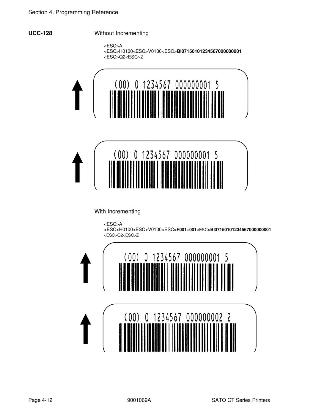 SATO CT410, CT400 manual UCC-128, With Incrementing 