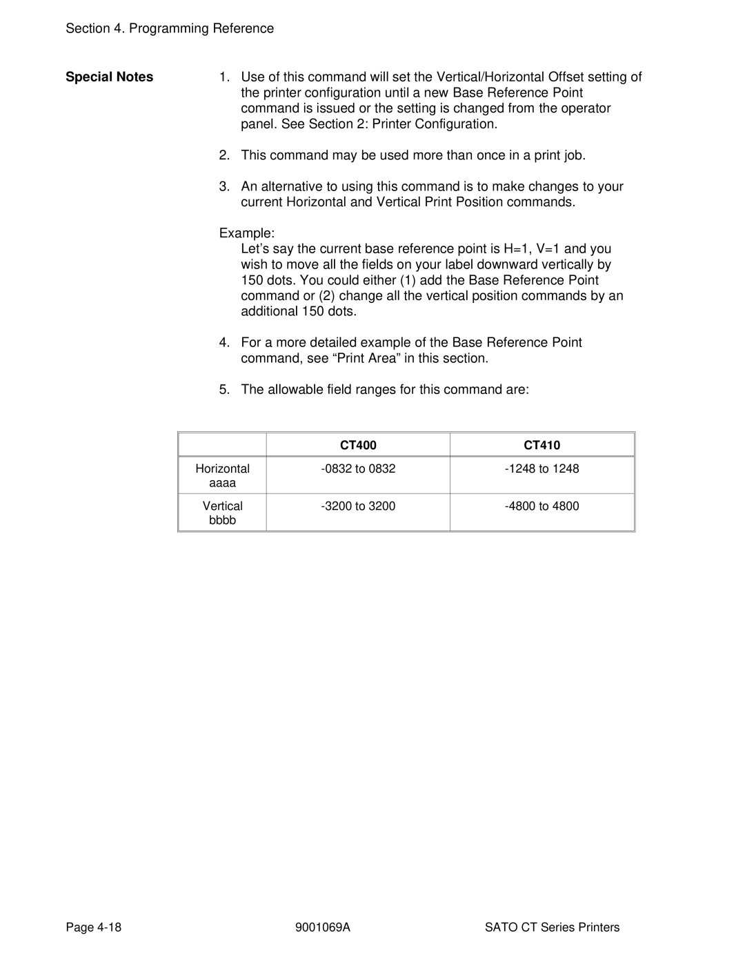 SATO CT410, CT400 manual Printer configuration until a new Base Reference Point 