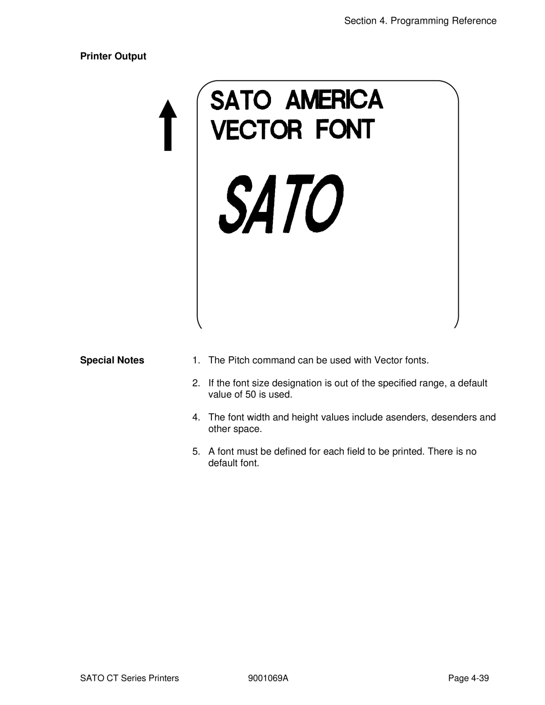 SATO CT400, CT410 manual Pitch command can be used with Vector fonts 