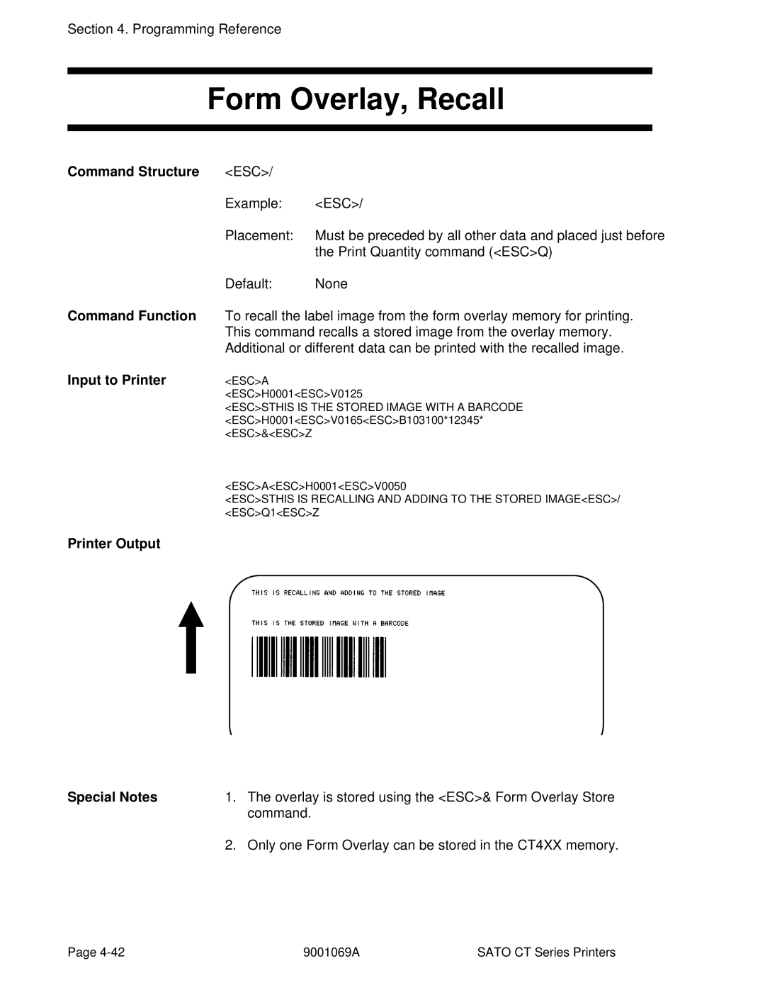 SATO CT410, CT400 manual Form Overlay, Recall, Command Structure 