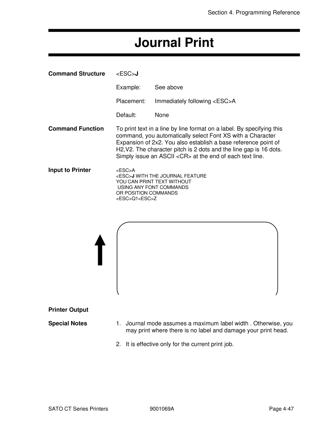 SATO CT400, CT410 manual Journal Print, Input to Printer 