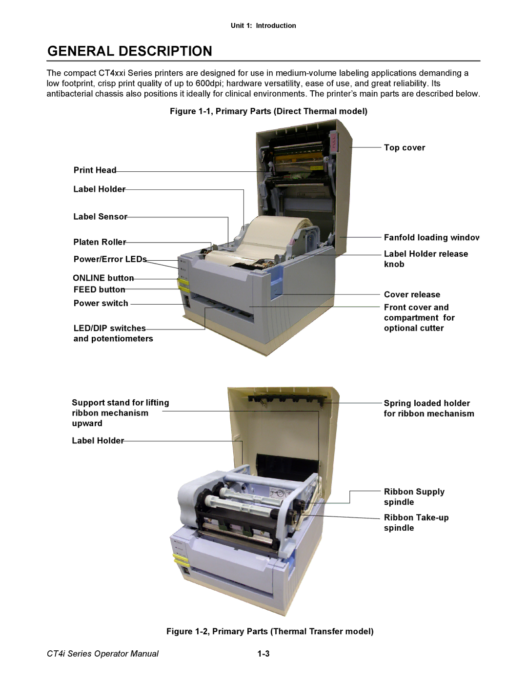 SATO ct4i manual General Description, CT4i Series Operator Manual 