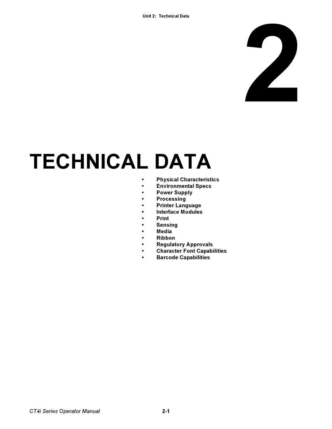 SATO ct4i manual Technical Data 