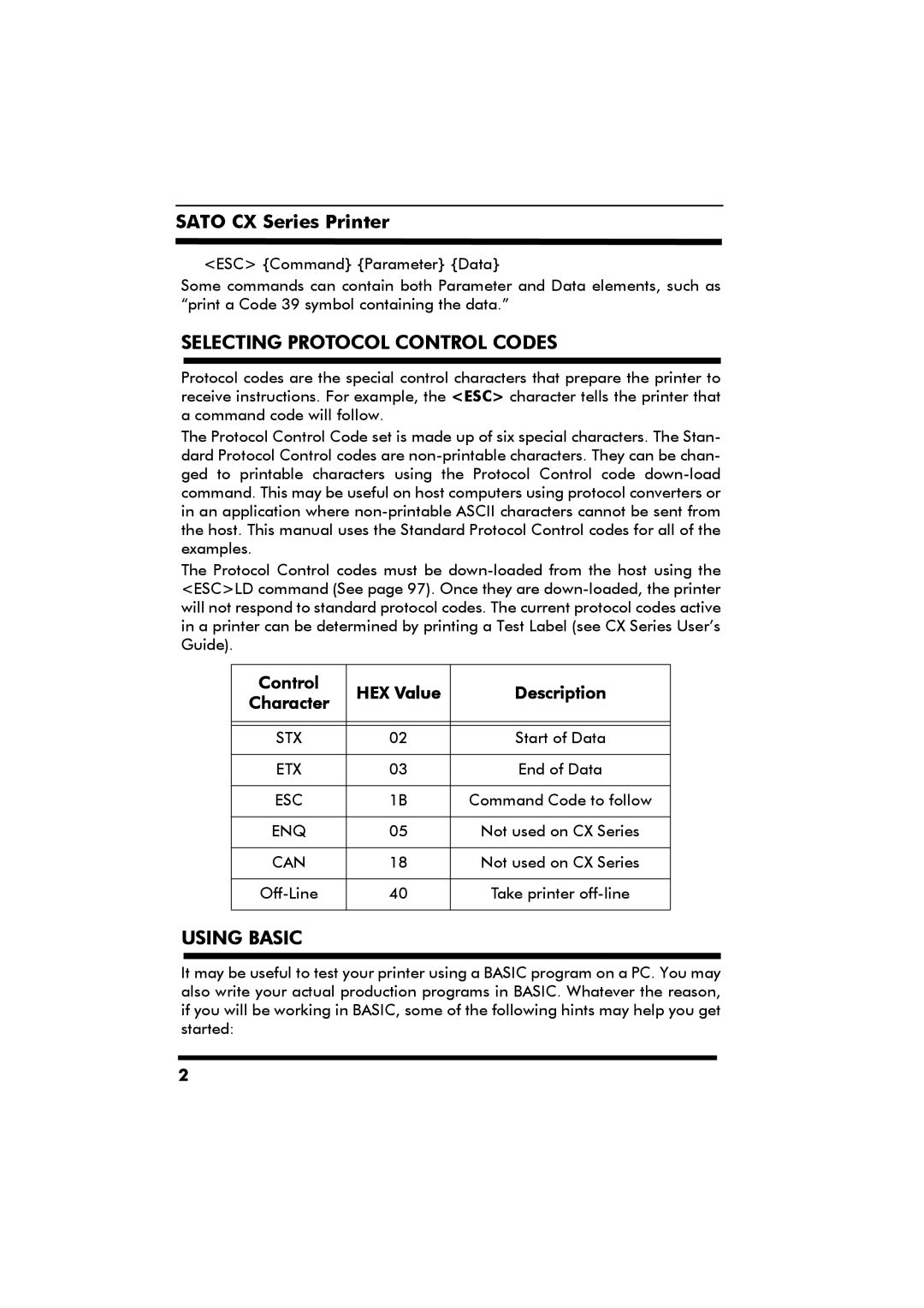 SATO CX Series manual Selecting Protocol Control Codes 