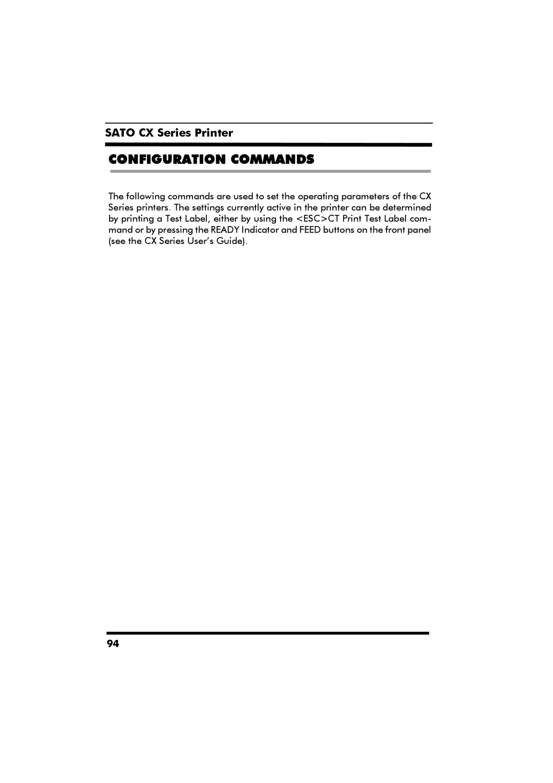 SATO CX Series manual Configuration Commands 